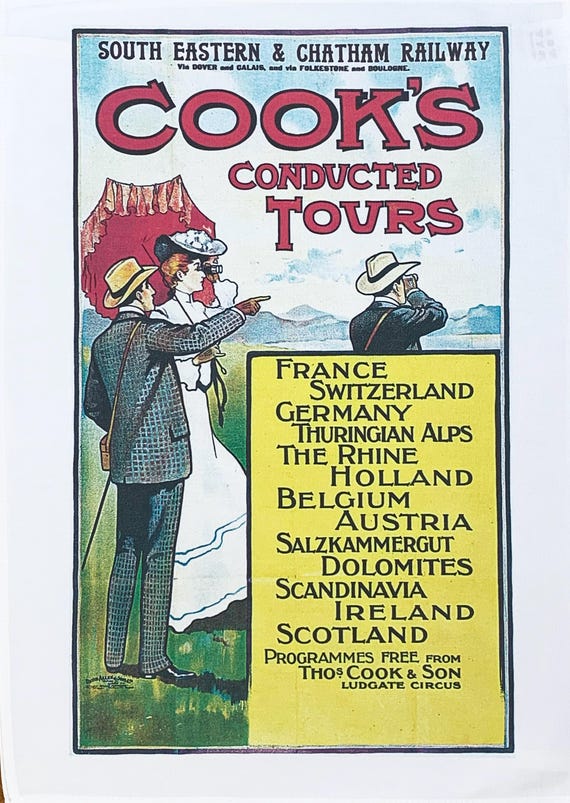 Cook's Conducted Tours retro style large cotton tea towel