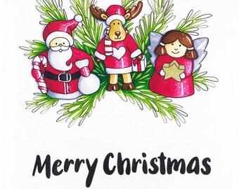 Merry Christmas from Santa, Reindeer and the Angel Large Cotton Tea Towel