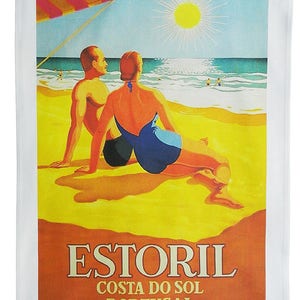 Estoril - Costa do Sol Portugal - Retro Style Travel Poster Large Cotton Tea Towel