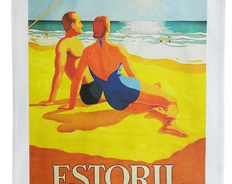Estoril - Costa do Sol Portugal - Retro Style Travel Poster Large Cotton Tea Towel