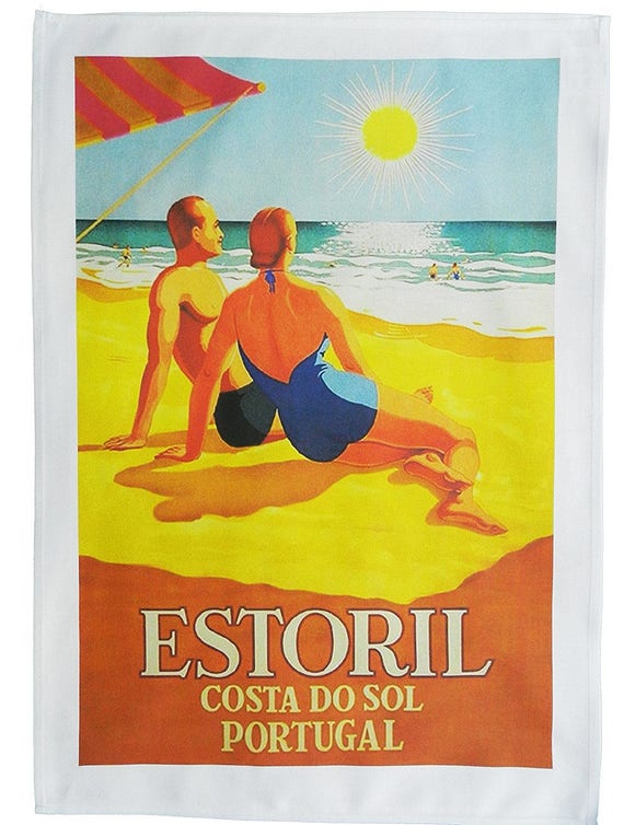 Estoril - Costa do Sol Portugal - Retro Style Travel Poster Large Cotton Tea Towel