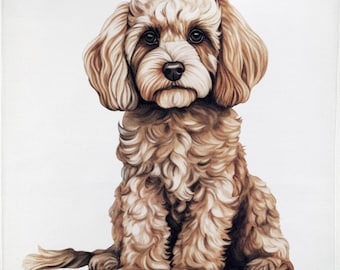 The Sitting Cockapoo dog large cotton tea towel