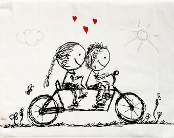A bicycle made for two Large Cotton Tea Towel