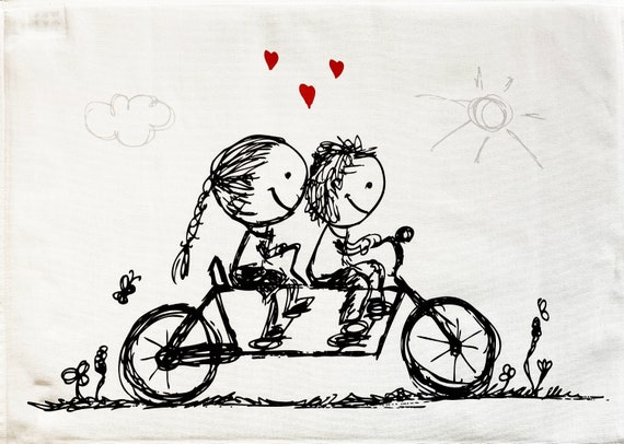 A bicycle made for two Large Cotton Tea Towel