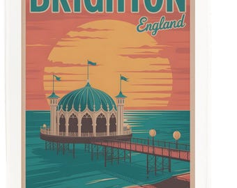 Brighton England Tea Towel – 100% Cotton, White, 65 x 47 cm