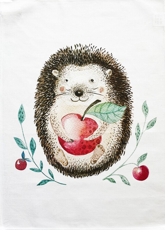 The Cute Woodland Hedgehog Large Cotton Tea Towel