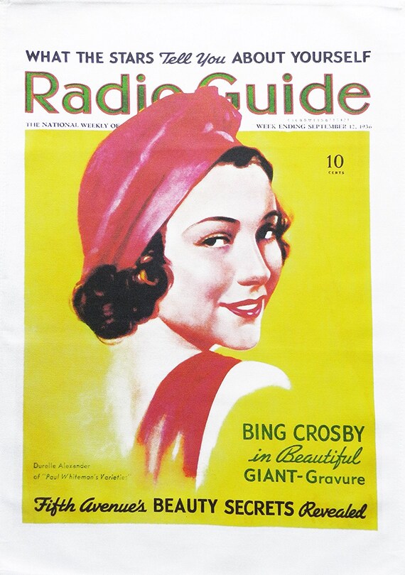 Radio Guide - Retro Style Magazine Cover Large Cotton Tea Towel