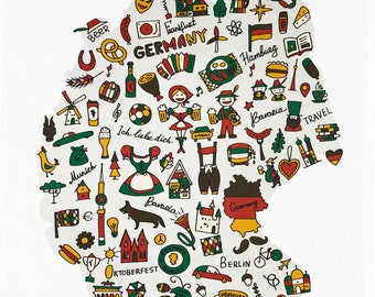 Map of Germany Large Cotton Tea Towel