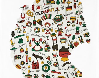 Map of Germany Large Cotton Tea Towel