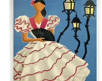 Spanish Dancer Cotton Tea Towel, Vintage Kitchen Decor