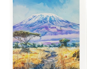 Kilimanjaro Tanzania Cotton Tea Towel – Illustrating the big African Mountain