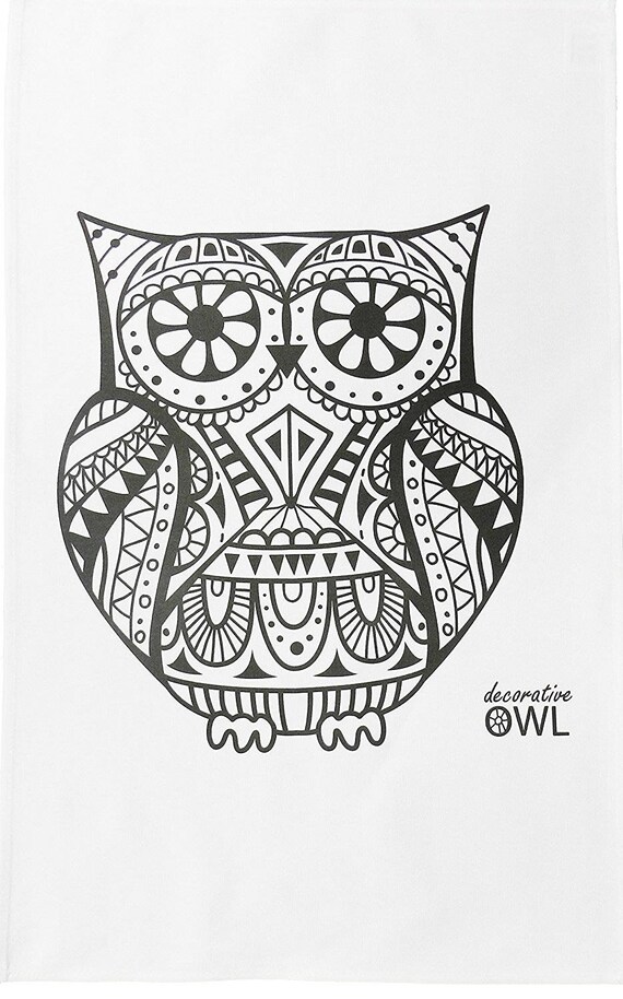 The Decorative Owl Large Cotton Tea Towel
