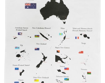 Countries of Oceania and Australia with borders, flags and capitals - Large Cotton Tea Towel