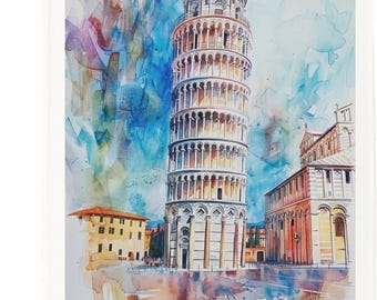 Pisa Italy Cotton Tea Towel – Leaning Tower Watercolour Kitchen Décor