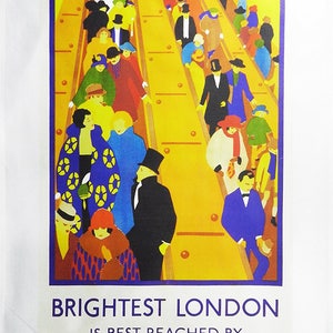 Brightest London - Retro Style Travel Poster Large Cotton Tea Towel