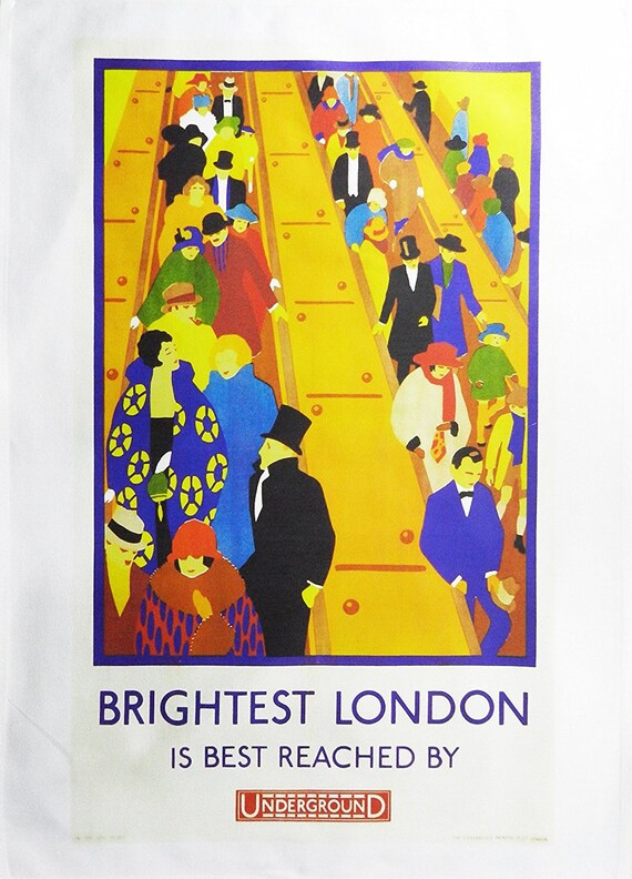 Brightest London - Retro Style Travel Poster Large Cotton Tea Towel