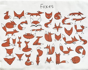 The Foxes - Large Cotton Tea Towel