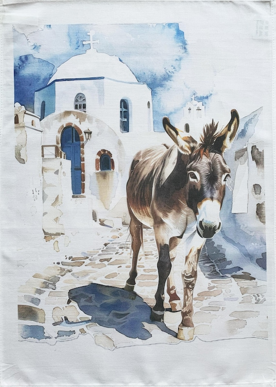 The Greek Donkey large cotton tea towel