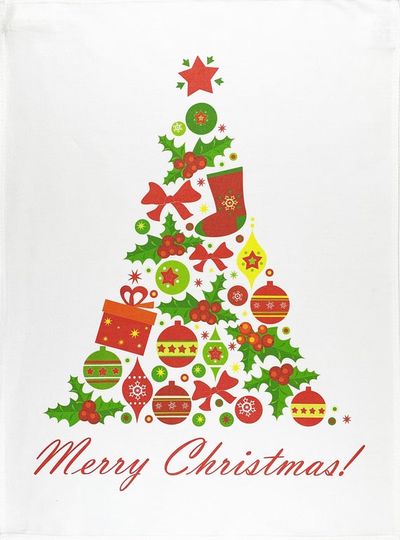 Merry Christmas Tree - Large Cotton Tea Towel
