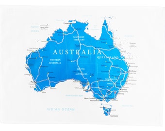 Map of Australia showing the States, main cities and roads - Large Cotton Tea Towel