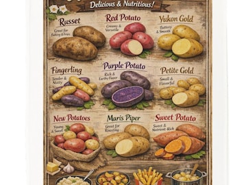 Types of Potatoes Tea Towel – Farmhouse Rustic Kitchen Decor, Foodie Gift
