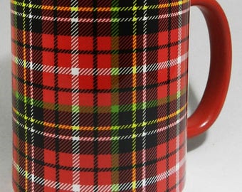 Traditional Red Scottish Tartan Mug with glazed red handle and inner