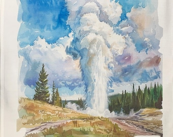 Yellowstone Old Faithful large cotton tea towel