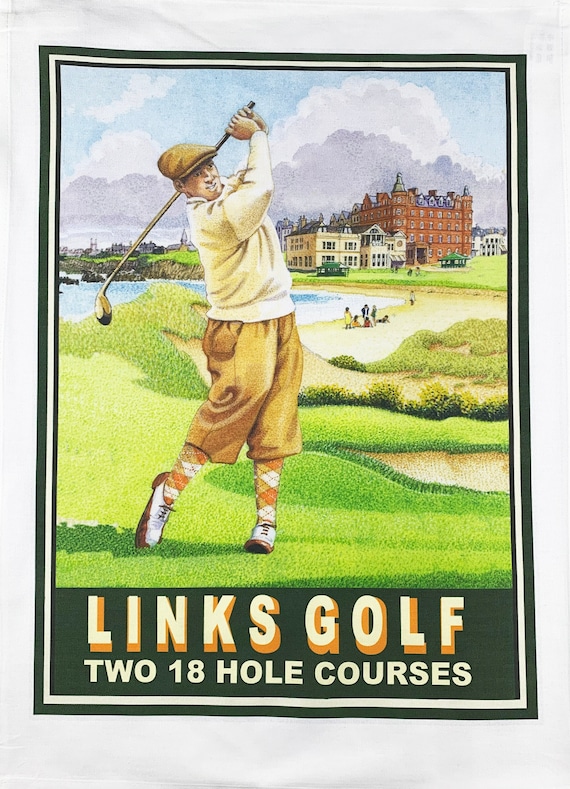Links Golf Retro Style Large Cotton Tea Towel
