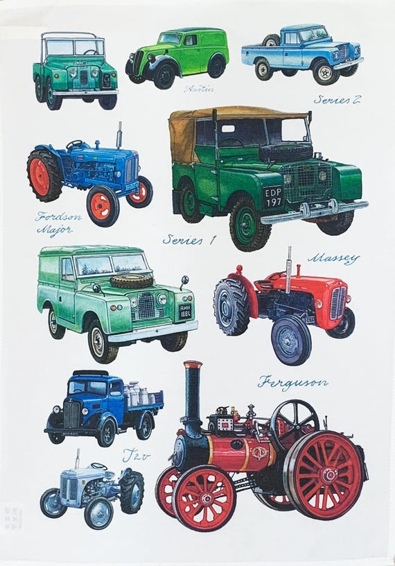 Classic Country Vehicles Large Cotton Tea Towel