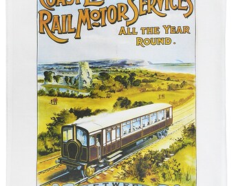 The London Brighton and South Coast Railway - Retro Style Travel Poster Large Cotton Tea Towel