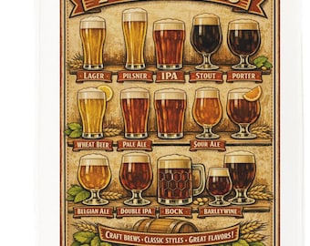 Types of Beer Cotton Tea Towel – Craft Beer Styles Kitchen Decor