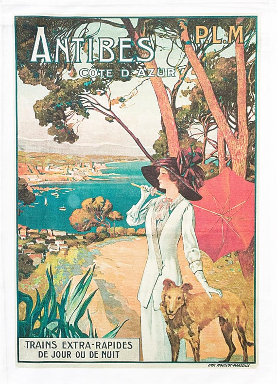 Antibes Cote d'Azur large cotton tea towel