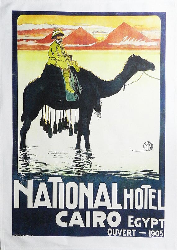Cairo - Retro Style Travel Poster Large Cotton Tea Towel