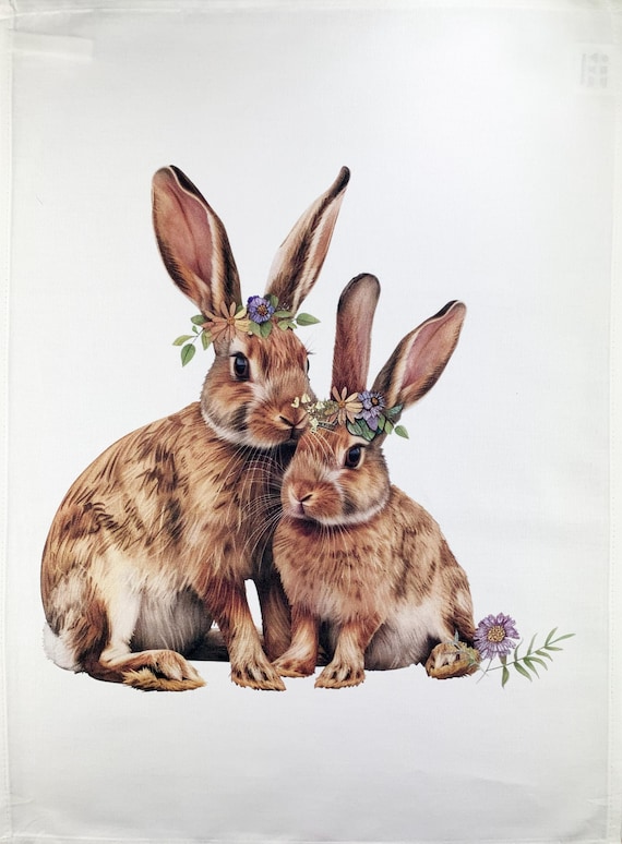 A Pair of Rabbits large cotton tea towel