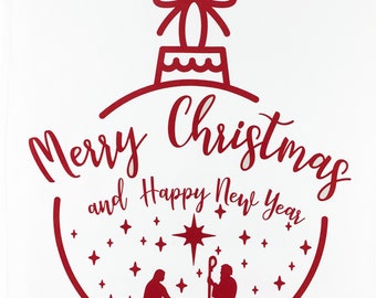 Merry Christmas Nativity Scene in a Bauble Large Cotton Tea Towel