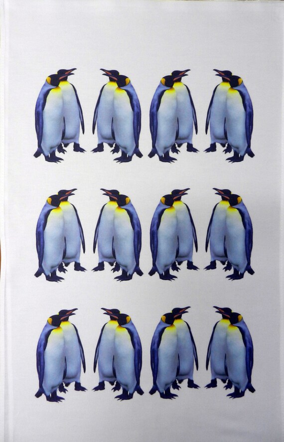 Pair of Emperor Penguins Repeat Design Large Cotton Tea Towel