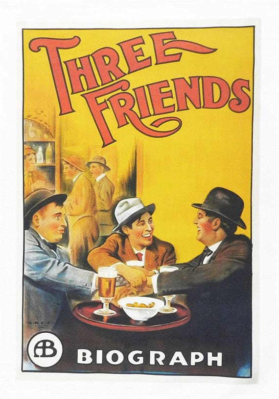 The Three Friends - Retro Style Theatre Poster Style Large Cotton Tea Towel