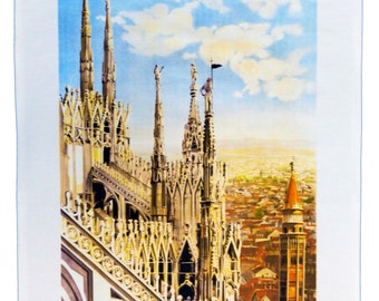 Milano - Retro Style Travel Poster Large Cotton Tea Towel