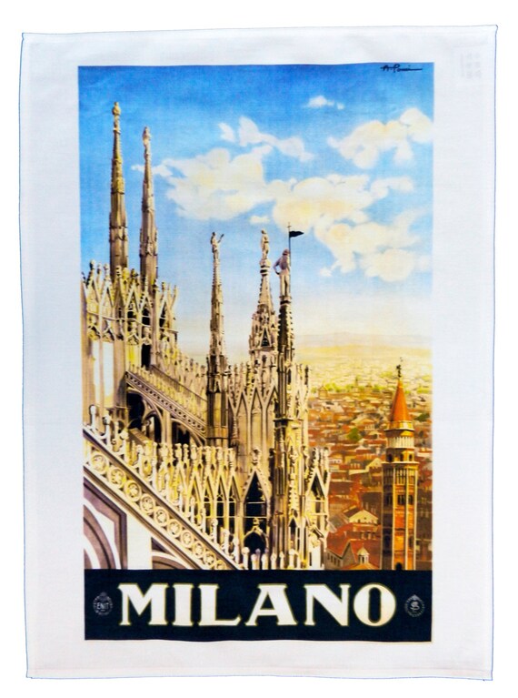 Milano - Retro Style Travel Poster Large Cotton Tea Towel