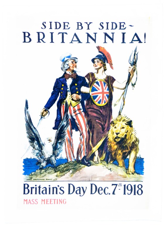 Britains Day 1918 Britannia Side by Side - Retro Style Large Cotton Tea Towel