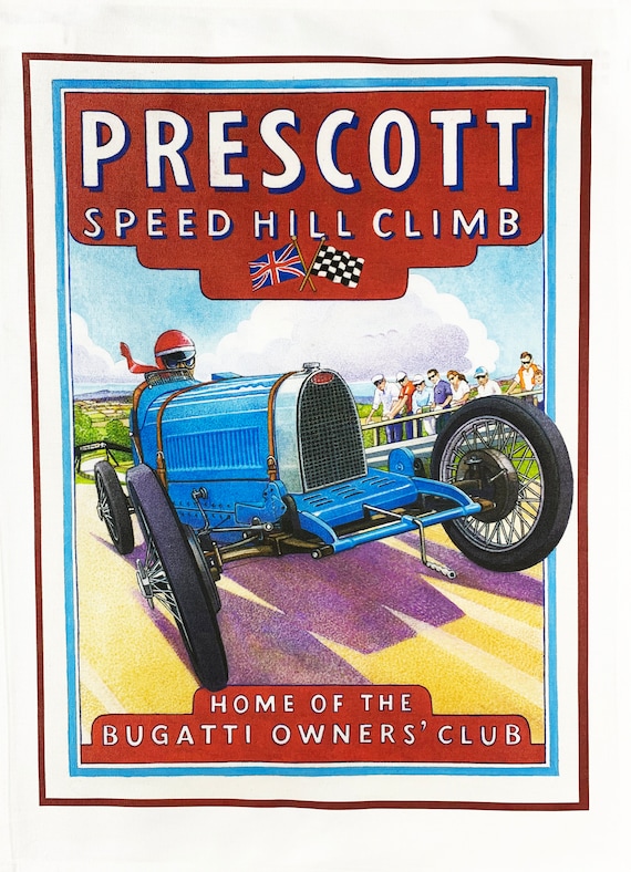Prescott Speed Hill Climb Retro Style Large Cotton Tea Towel