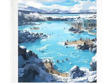 Blue Lagoon Iceland Cotton Tea Towel, White, 47 x 65 cm, Vintage  Design