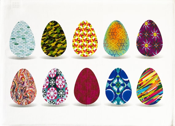 Colourful Easter Eggs Design Large Cotton Tea Towel