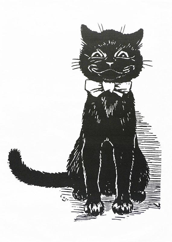 The Retro Style Black Cat Large Cotton Tea Towel