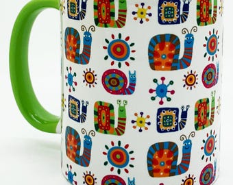 The Snail Trail Mug with Green Inner and Handle