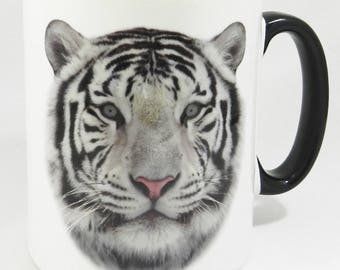 The White Tiger Mug with black glazed handle and inner