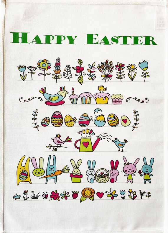 Colourful Easter Large Cotton Tea Towel
