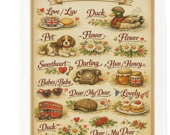 Affectionate British Sayings Cotton Tea Towel – UK Terms of Endearment Kitchen Towel