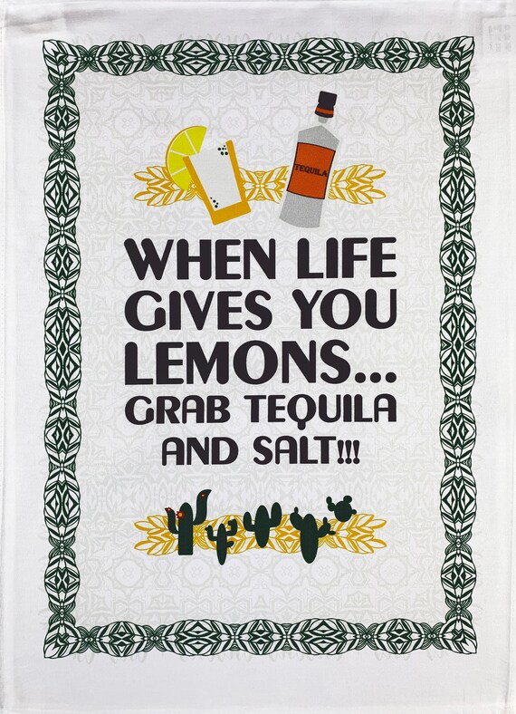 Tequila & Salt Cotton Tea Towel: Funny Kitchen Decor