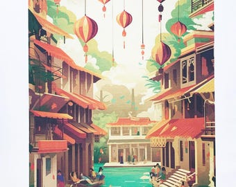 Hoi An Vietnam - large colourful cotton tea towel